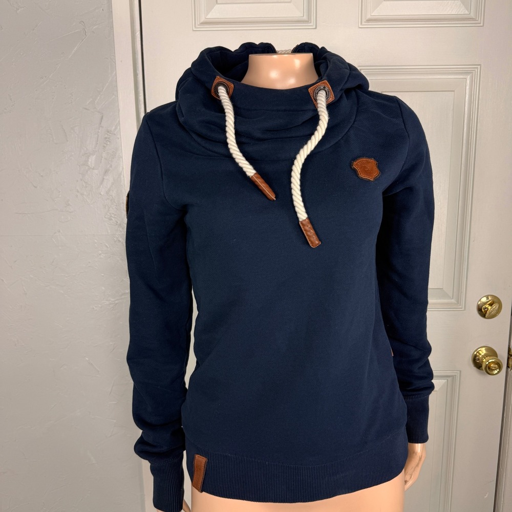 Naketano Women's Hoodie Small Sweatshirt Pullover Navy Blue Cotton Hooded D3-18